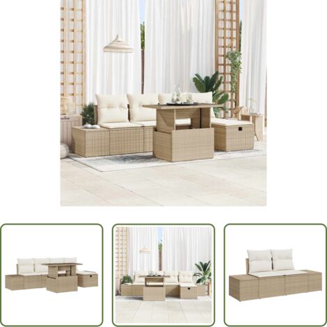 Set da giardino -  Set Divano da Giardino 6 pcs Beige polyrattan