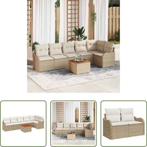 Set da giardino -  Set Divano da Giardino 7 pcs Beige e Crema polyrattan
