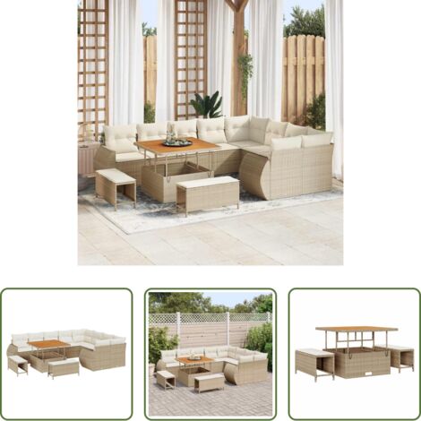 Set da giardino -  Set Divano da Giardino con cuscino 12 pcs beige e panna
