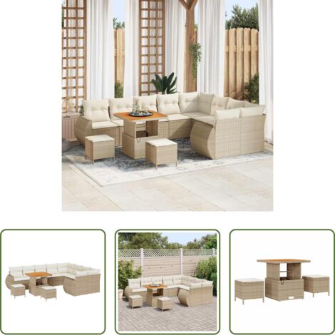 Set da giardino -  Set Divano da Giardino con cuscino 12 pcs beige e panna
