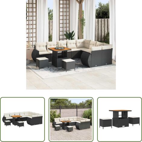 Set da giardino -  Set Divano da Giardino con cuscino 12 pcs Nero e crema