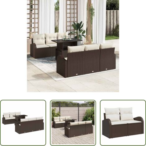 Set da giardino - Set Divano da Giardino con cuscino 7 pcs Marrone Poly Rattan