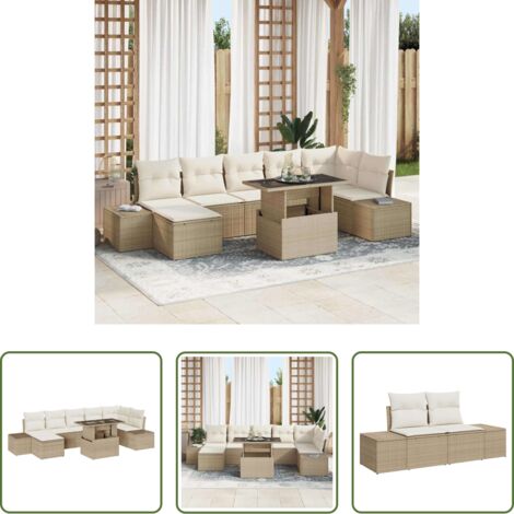 Set da giardino -  Set Divano da Giardino con cuscino 8 pcs beige e panna