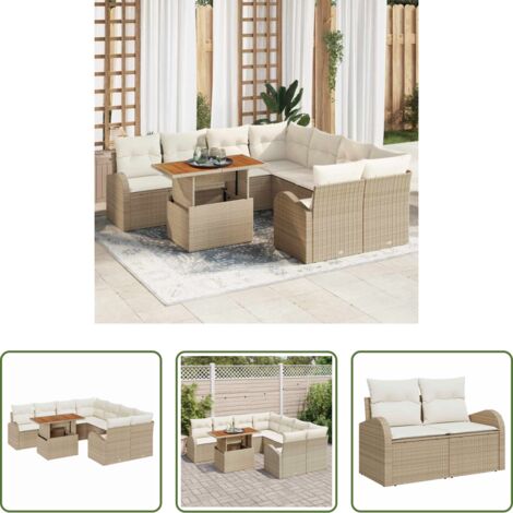 Set da giardino -  Set Divano da Giardino con cuscino 9 pcs beige e panna