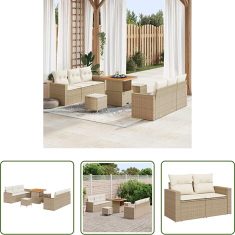 Set da giardino -  Set Divano da Giardino con cuscino 9 pcs beige e panna