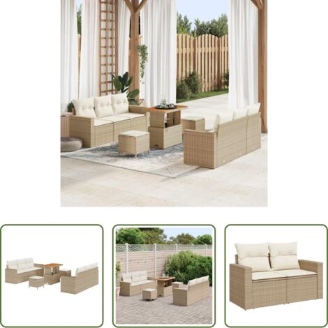 Set da giardino -  Set Divano da Giardino con cuscino 9 pcs beige e panna