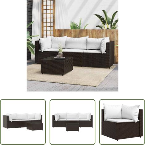 Set da giardino -  Set Mobili da Giardino 4 pz con Cuscini in Polyrattan Marrone