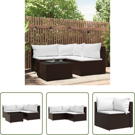 Set da giardino -  Set Mobili da Giardino 4 pz con Cuscini in Polyrattan Marrone