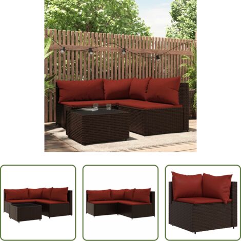 Set da giardino -  Set Mobili da Giardino 4 pz con Cuscini in Polyrattan Marrone