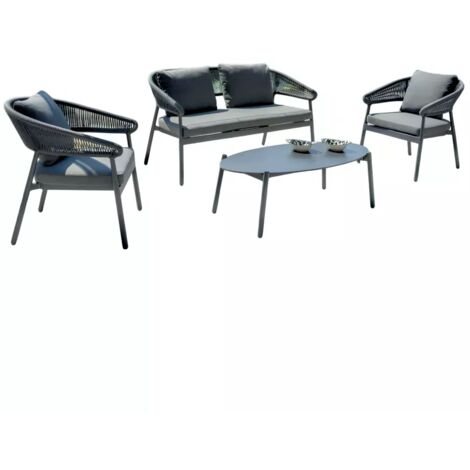 set da giardino solaria "cap-ferrat" in alluminio antracite e grigio chiaro 3 sedute e 1 tavolino