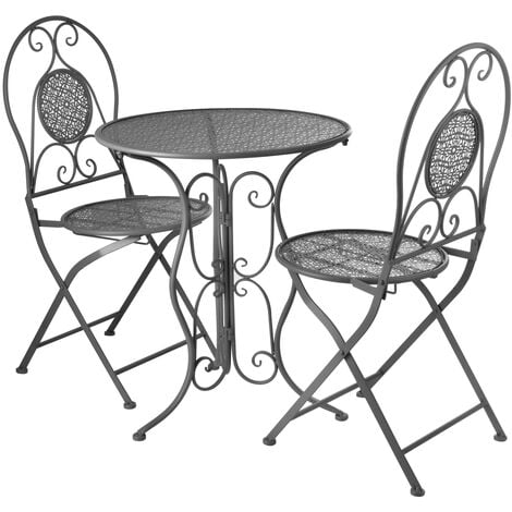 Set da giardino tavolino e 2 sedie pieghevoli in ferro grigio - grigio