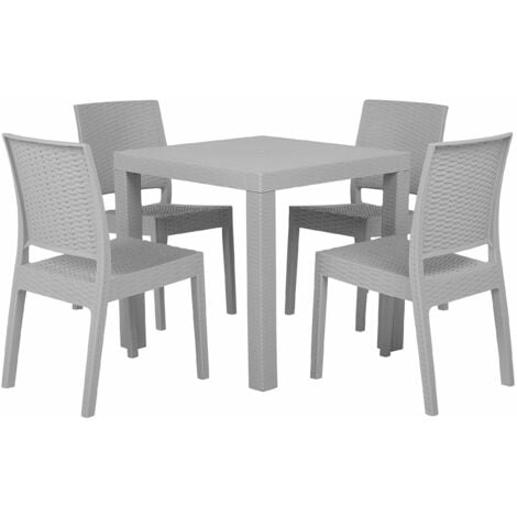 Set tavolo da giardino esterno dehors 90x90cm + 4 sedie effetto rattan  marrone Solas