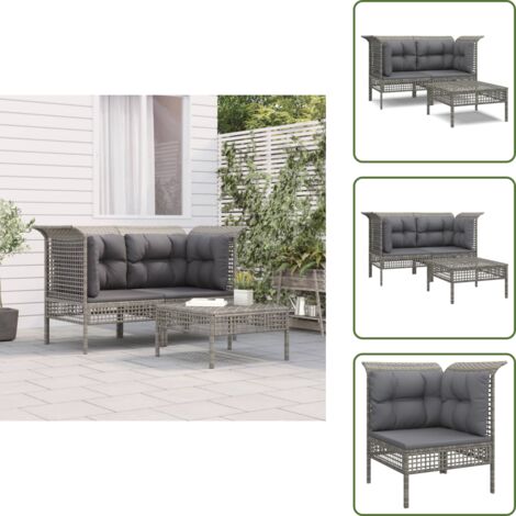 Set da giardino - vidaXL Set Divani da Giardino 3 pz con Cuscini in Polyrattan Grigio - Divano da patio