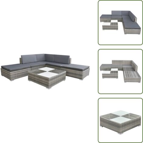 Set da giardino - vidaXL Set Divani da Giardino 6 pz con Cuscini in Polyrattan Grigio - Rattan