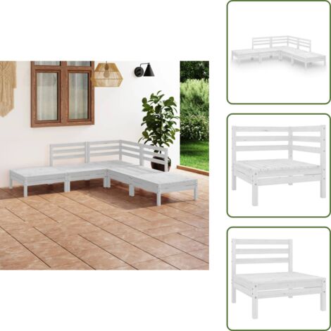 Set da giardino - vidaXL Set Salotto da Giardino 5 pz in Legno Massello di Pino Bianco - Divano in legno