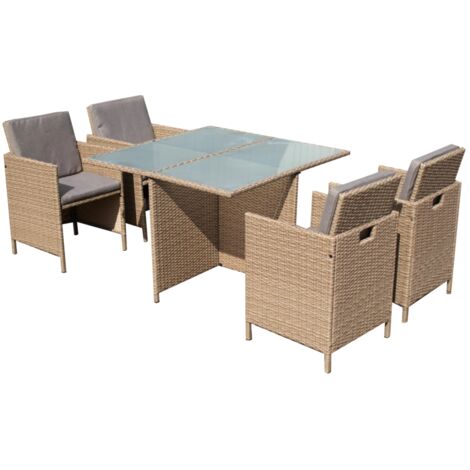 set da giarino "arena" colore marrone con 4 poltrone e tavolo con top in vetro