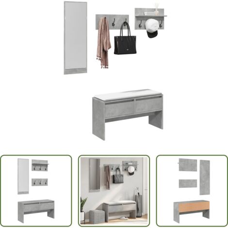 Set da ingresso -  Set Mobili da Ingresso 4 pz Grigio Cemento in Legno Multistrato