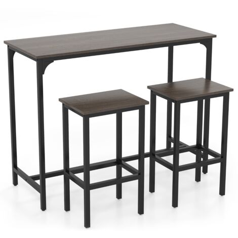 Set da pranzo 3 pezzi con tavolo industriale alto 120 cm, 2 sgabelli da bar e sedie per spazi piccoli Grigio
