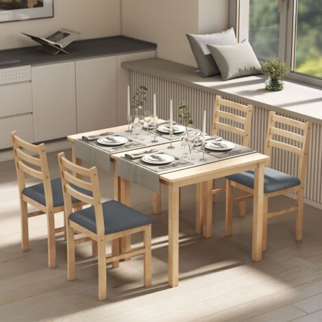 Set da pranzo 3 pezzi in MDF e legno color naturale, tavolo 80x60x74,5 cm con 2 sedie imbottite salvaspazio