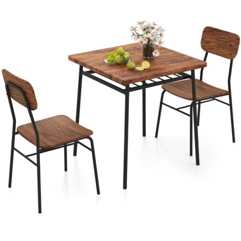 Set da pranzo 3 pezzi per angolo colazione, Tavolo e sedie da cucina quadrato con scaffale di stoccaggio Caffè