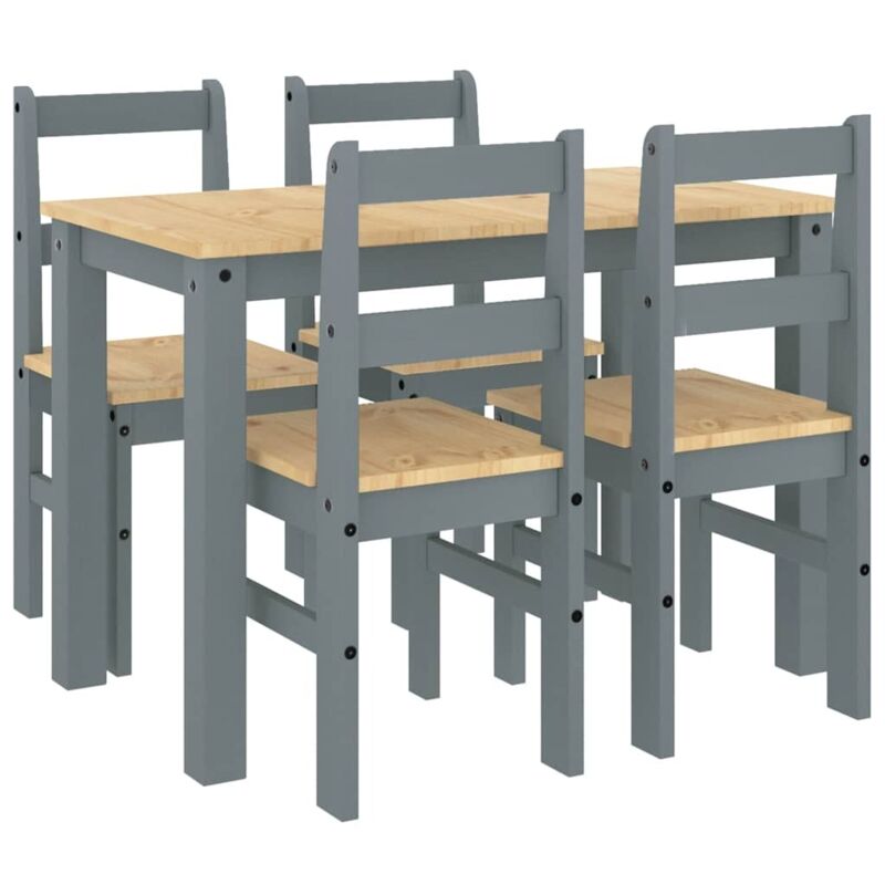 Set Da Pranzo 5 Pz Panama Grigio In Legno Massello Di Pino Vidaxl