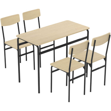 Set da Pranzo 5 Pezzi con Tavolo Rettangolare e 4 Sedie da Pranzo in MDF e Gambe in Metallo Nero e color Legno