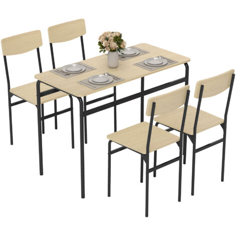 Set da pranzo 5 pezzi: tavolo rettangolare e 4 sedie in legno e metallo, design industriale salvaspazio, nero e legno
