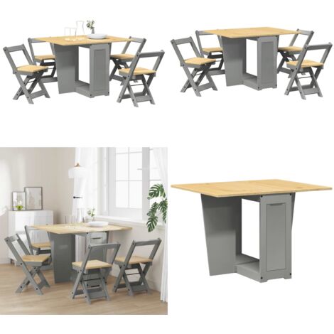 Set da Pranzo 5 pz Corona Pieghevole Grigio in Legno di Pino - Tavolo pieghevole - Sedie pieghevoli