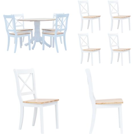 Set da Pranzo 5 pz in Legno Massello di Hevea Bianco e Marrone - Tavolo da pranzo in legno - Sedie in legno