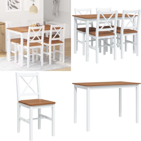 Set da Pranzo 5 pz Marrone e Bianco - Tavolo da pranzo - Sedie da pranzo
