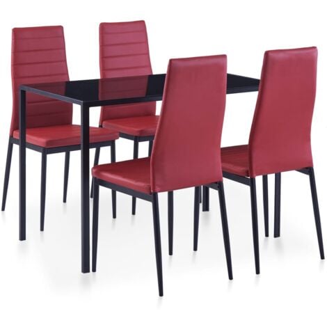 homcom Set 5 Pezzi da Pranzo 1 Tavolo 4 Sedie Imbottite in Pelle Acciaio Legno Nero
