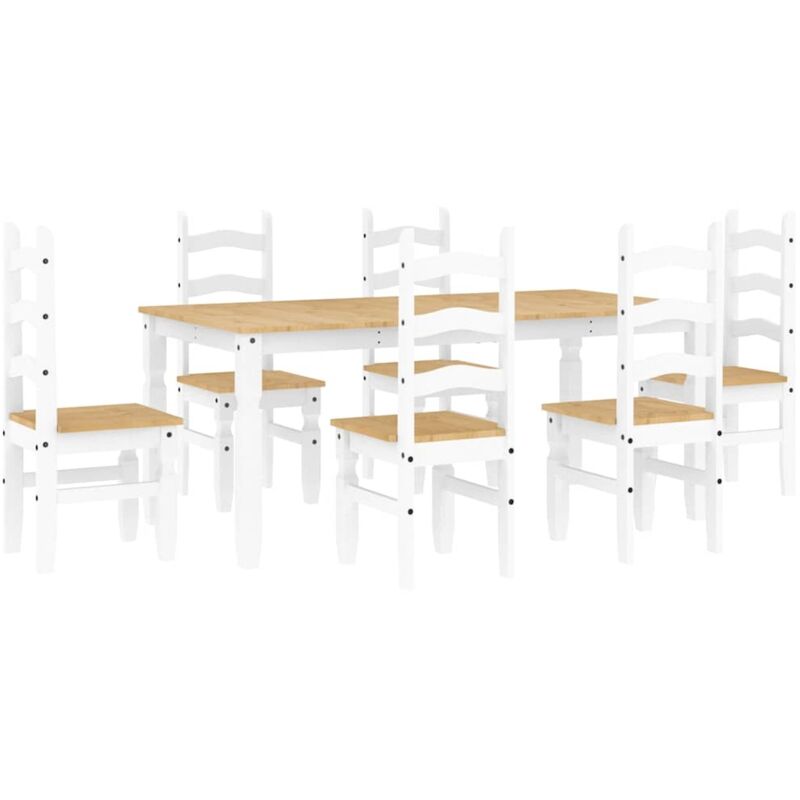 Vidaxl Set Da Pranzo 7 Pz Panama Bianco In Legno Massello Di Pino