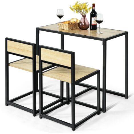 Set da pranzo da 3 pezzi con struttura di metallo, Tavolo da cucina con 2 sedie per spazi ridotti, Naturale