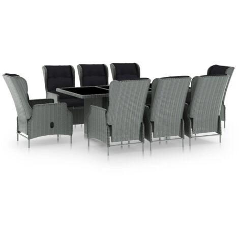 Set da pranzo da 9 pezzi con cuscini in resina intrecciata grigio chiaro 020014642