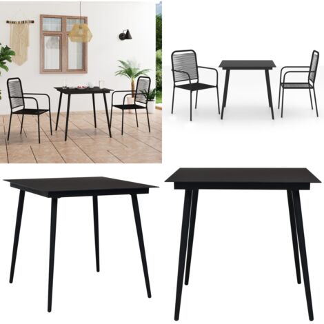 Set da Pranzo da Esterni 3 pz in Corda di Cotone e Acciaio Nero - Tavolo da pranzo da giardino - Sedie da pranzo da esterni