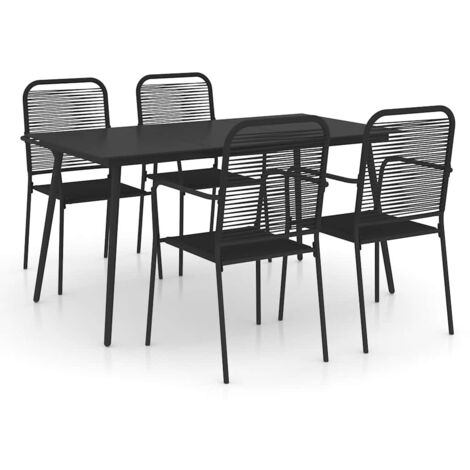 Set da Pranzo da Esterni 5 pz in Corda di Cotone e Acciaio Nero vidaXL