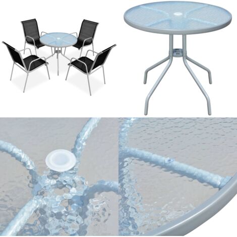 Set da Pranzo da Esterno 5 pz in Acciaio Nero - Sedie da giardino - Tavolo da pranzo da esterno