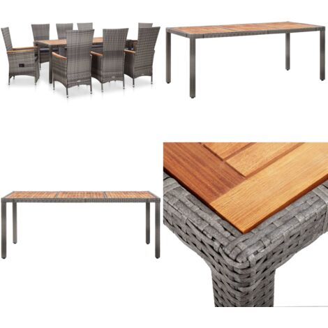 Set da Pranzo da Esterno 9 pz con Cuscini in Polyrattan Grigio - Tavolo da giardino - Sedie da giardino