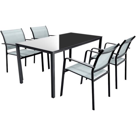 Set da Pranzo da Esterno Rebecca Mobili Akpala 74x150x80 Acciaio Poliestere Grigio Chiaro Antracite Moderno SET 5 pz