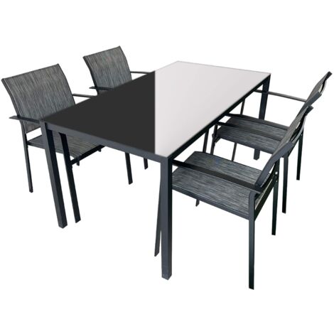 Set da Pranzo da Esterno Rebecca Mobili Snobar 74x150x80 Acciaio Poliestere Grigio Scuro Nero Moderno SET 5 pz
