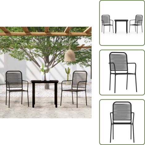 Set da pranzo da esterno - vidaXL Set Mobili da Pranzo per Giardino 3 pz Nero - Tavolo in vetro temperato