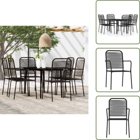 Set da pranzo da esterno - vidaXL Set Mobili da Pranzo per Giardino 7 pz Nero - Tavolo in vetro temperato