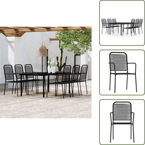 Set da pranzo da esterno - vidaXL Set Mobili da Pranzo per Giardino 7 pz Nero - Tavolo in vetro temperato
