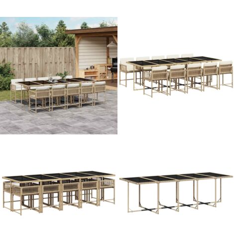 Set da Pranzo da Giardino 11 pz con Cuscini Beige in Polyrattan - Sedie da giardino - Tavolo da giardino