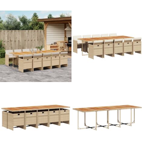 Set da Pranzo da Giardino 11 pz con Cuscini Beige in Polyrattan - Sedie da giardino - Tavolo da giardino