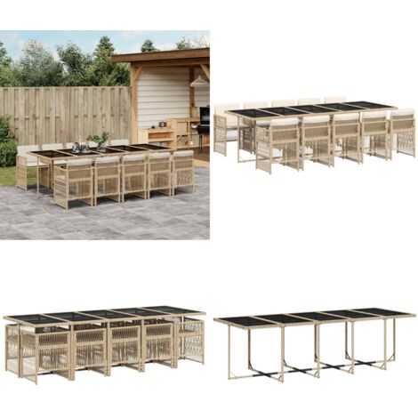 Set da Pranzo da Giardino 11 pz con Cuscini Beige in Polyrattan - Sedie da giardino - Tavolo da giardino