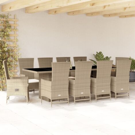 Set da Pranzo da Giardino 11 pz con Cuscini Beige in Polyrattan vidaXL