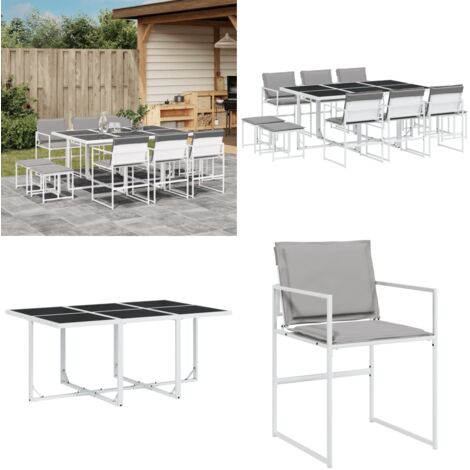 Set da Pranzo da Giardino 11 pz con Cuscini Bianco in Textilene - Sedie da giardino - Tavolo da giardino