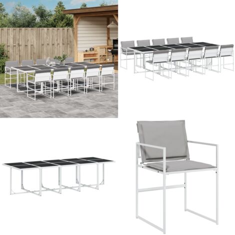 Set da Pranzo da Giardino 11 pz con Cuscini Bianco in Textilene - Sedie da giardino - Tavolo da giardino