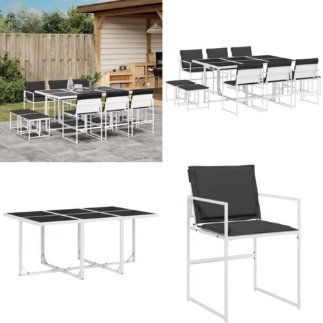 Set da Pranzo da Giardino 11 pz con Cuscini Bianco in Textilene - Sedie da giardino - Tavolo da giardino